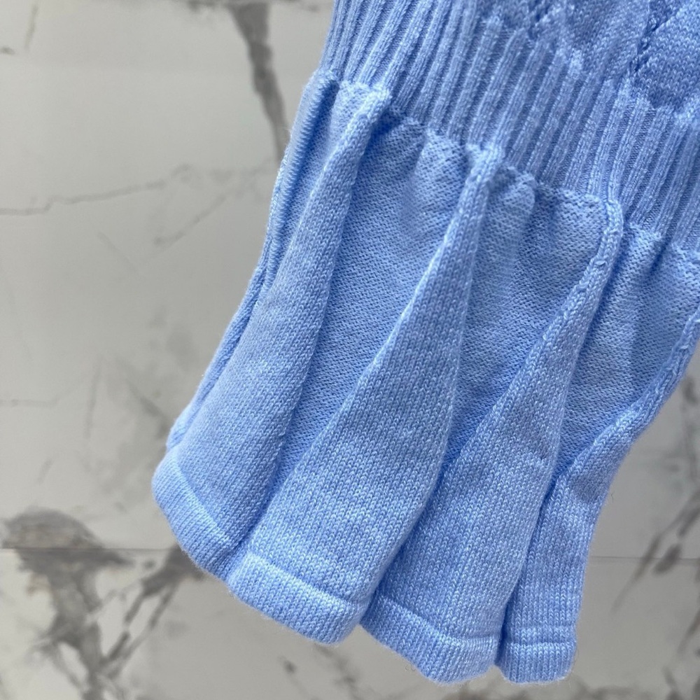 MIU MIU blue short-sleeved knit top with ruffled hem and cuffs - Picture 4 of 8